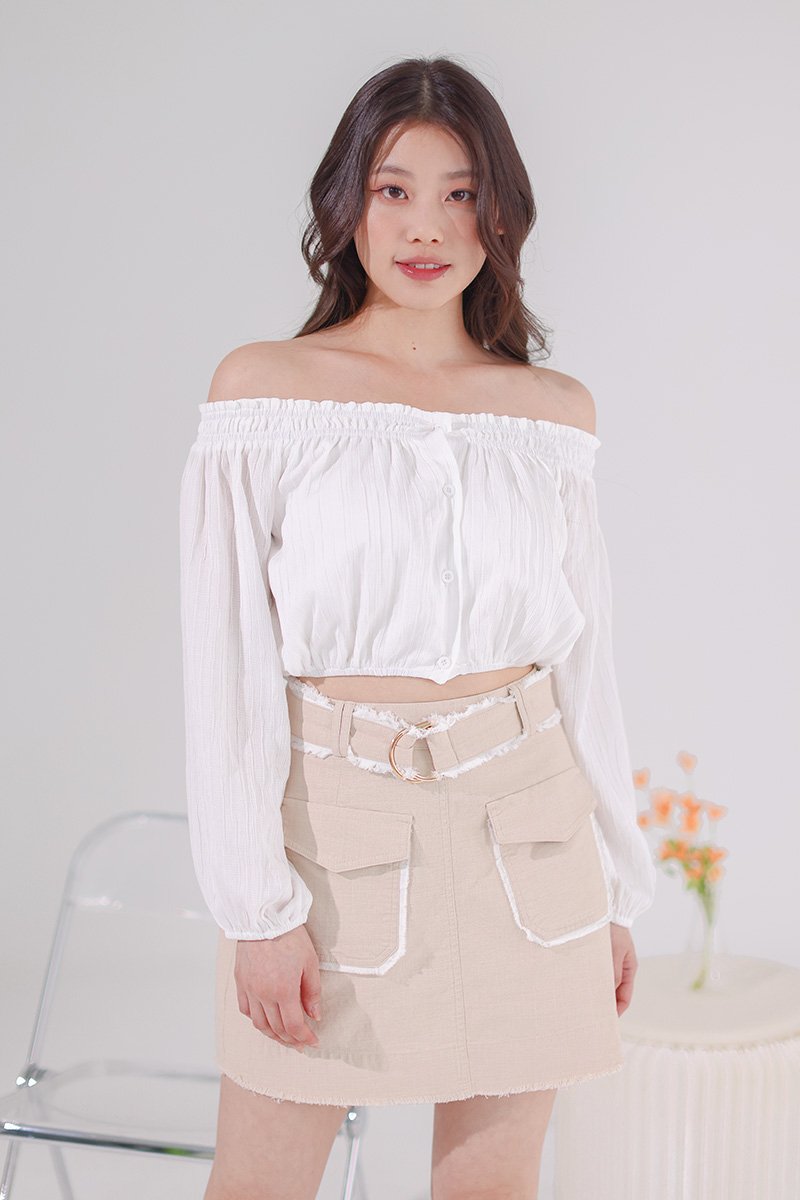 Clea Off Shoulder Buttoned Top Ivory