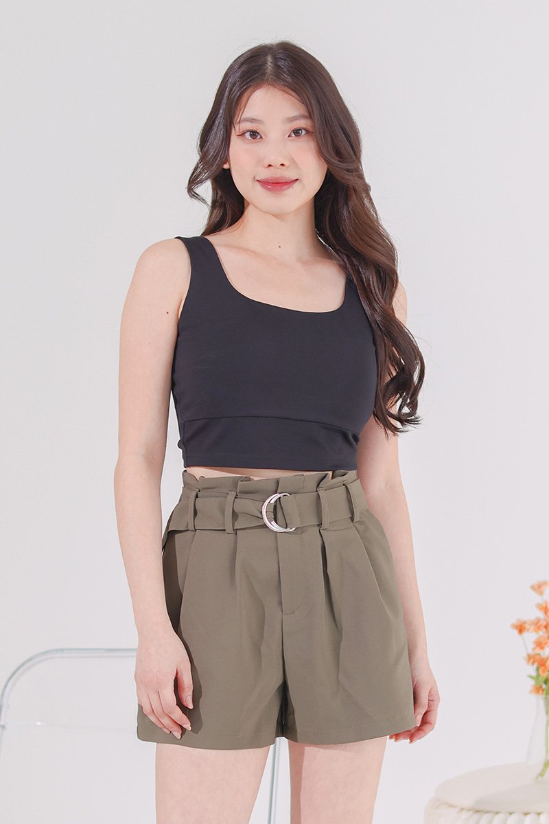 Berkley High Waisted Belted Shorts Olive