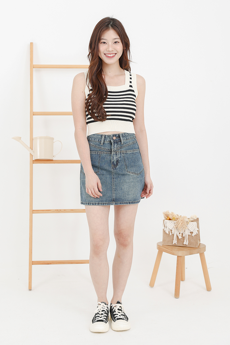 [RESTOCK] Seraph Stitch Detail Denim Skort Dark Wash