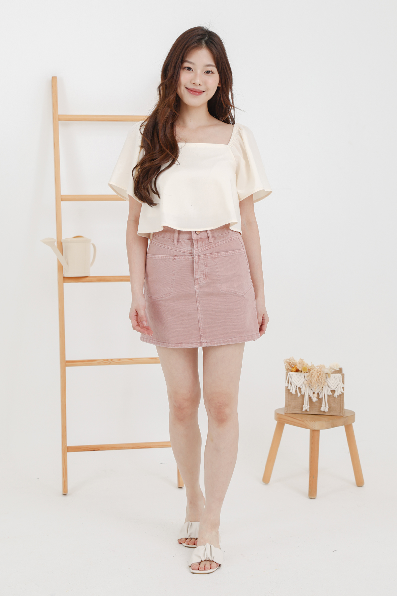 [RESTOCK] Seraph Stitch Detail Denim Skort Blush