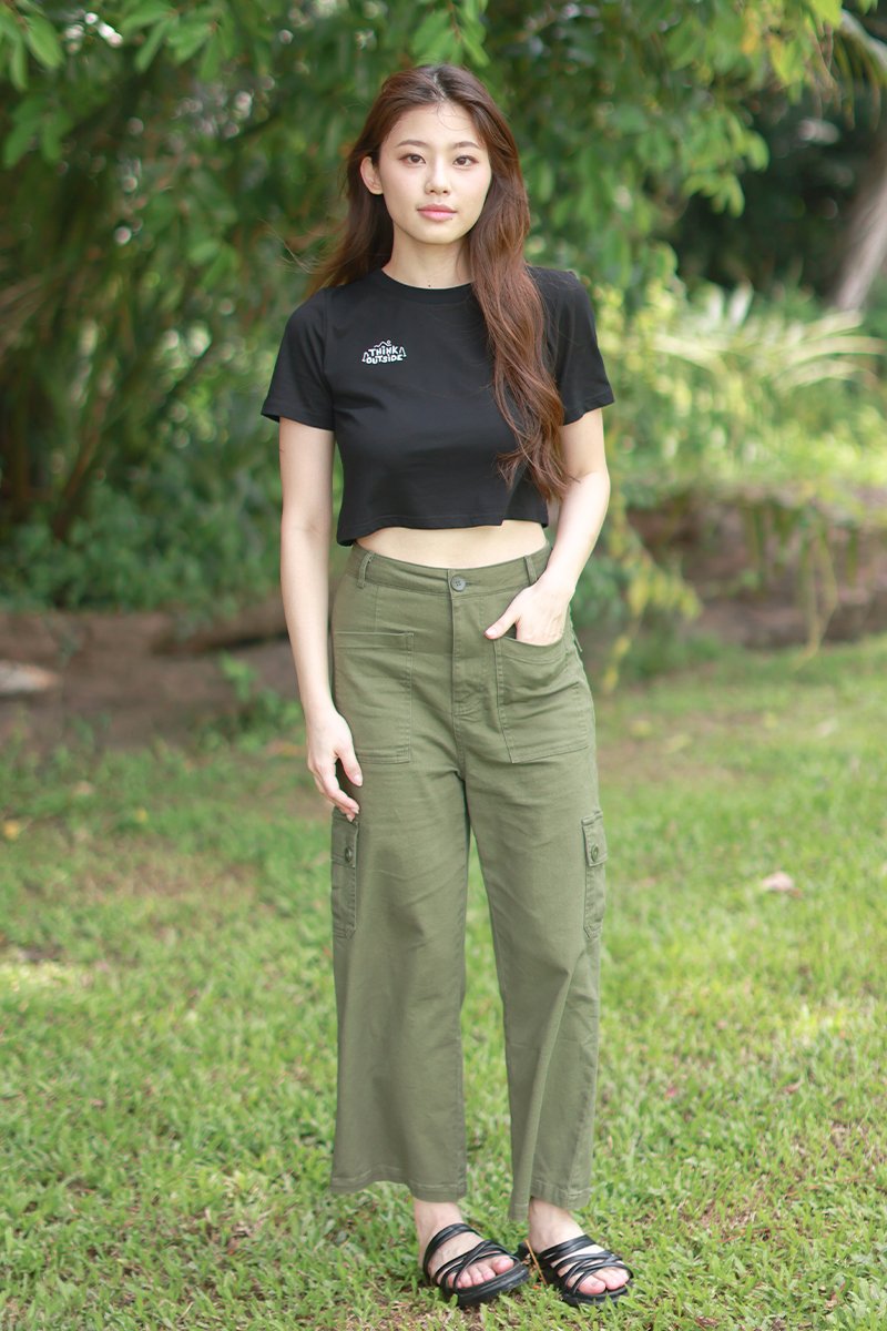 Think Outside Embroidered Crop Top Black