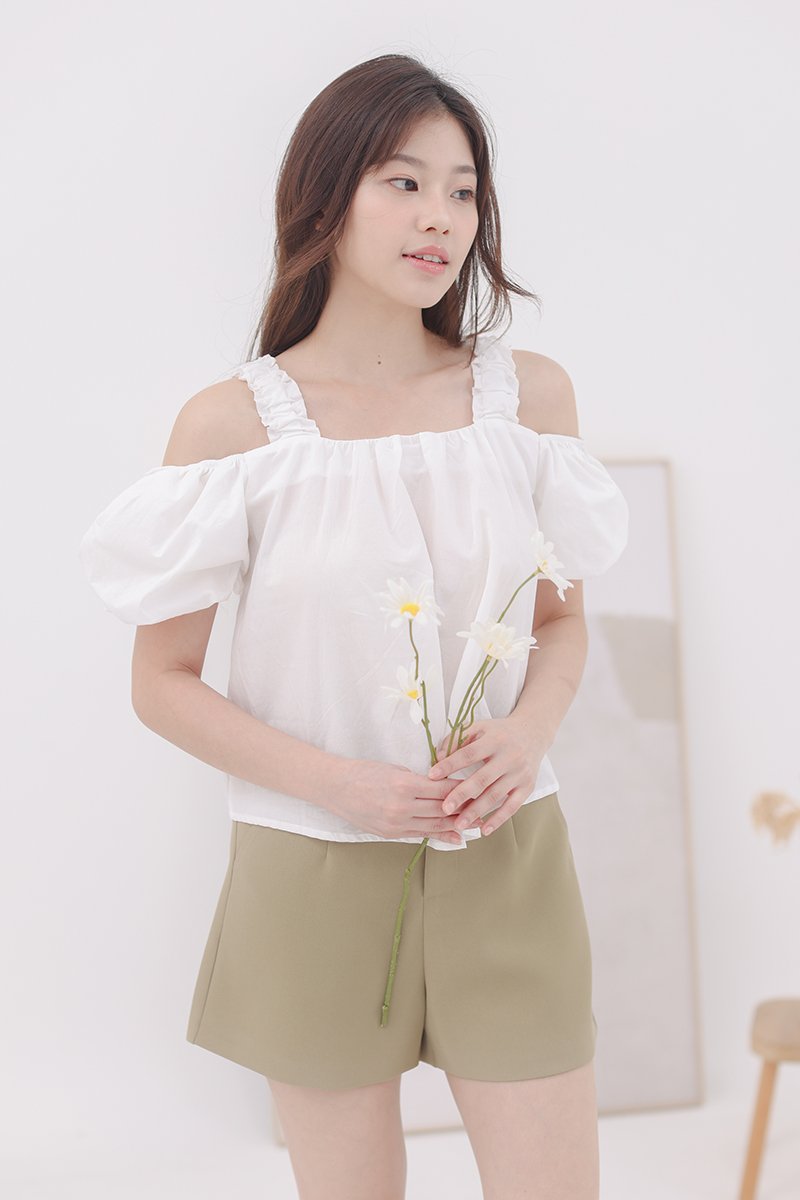 Cariah Cold Shoulder Puff Sleeve Top Ivory