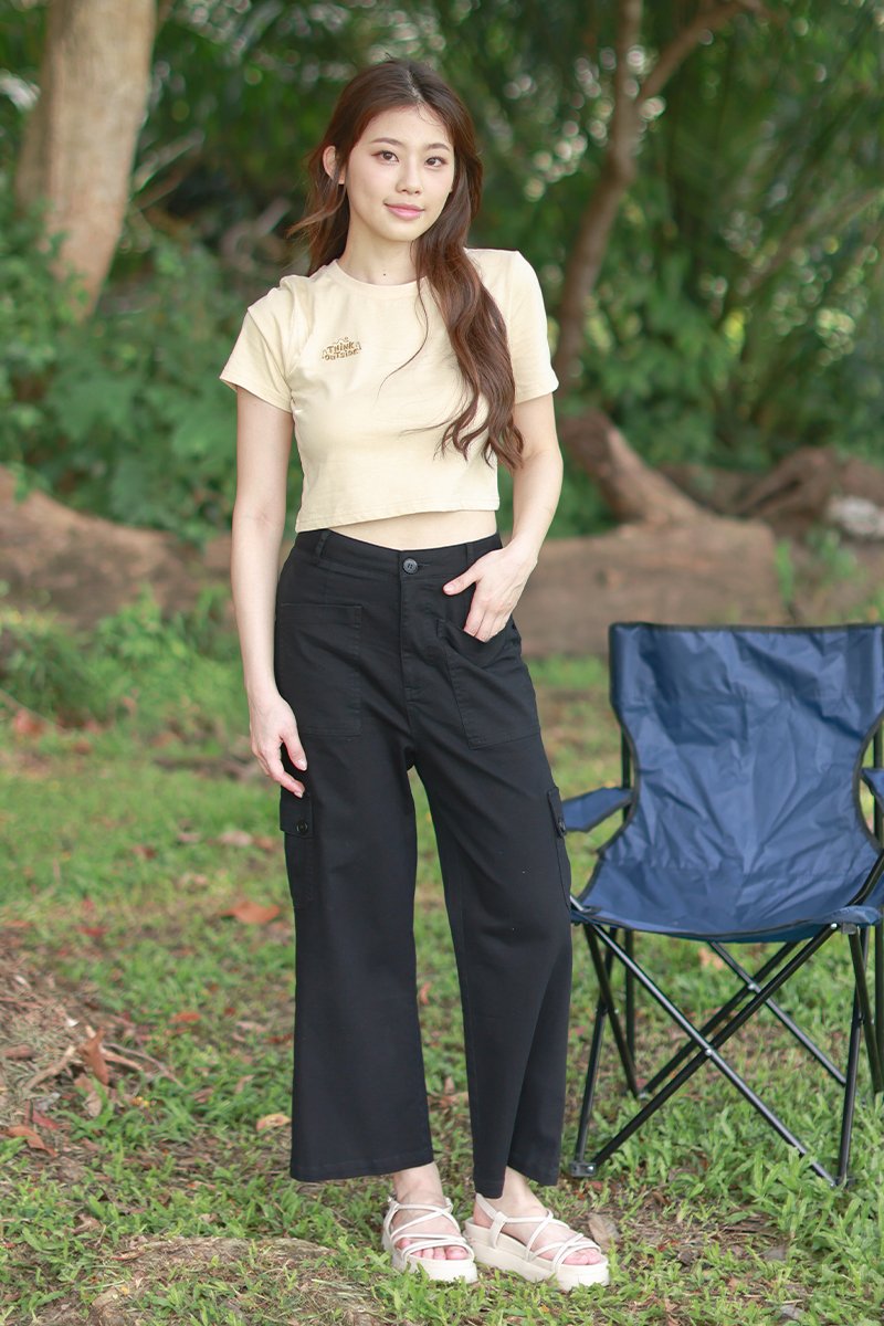 Fleaur High Waisted Cargo Pants Black