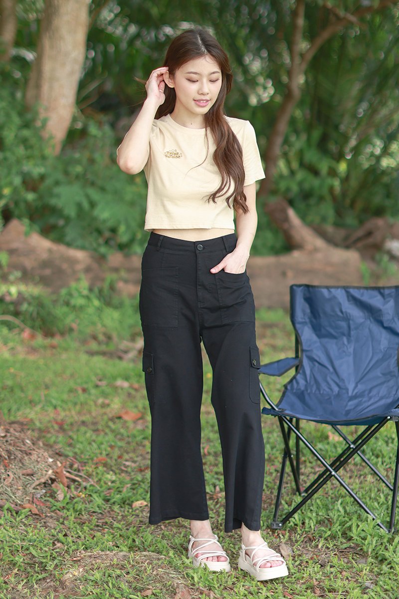 Fleaur High Waisted Cargo Pants Black