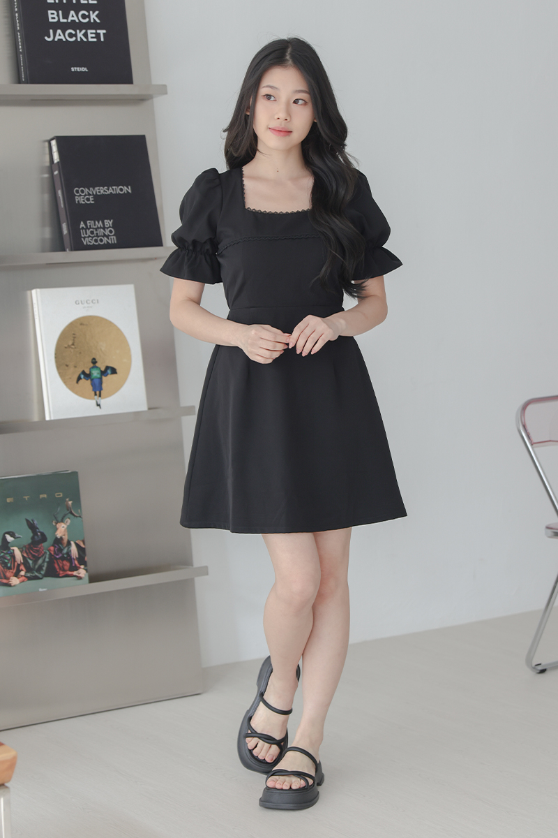 Dawnie Square Neck Dress Black