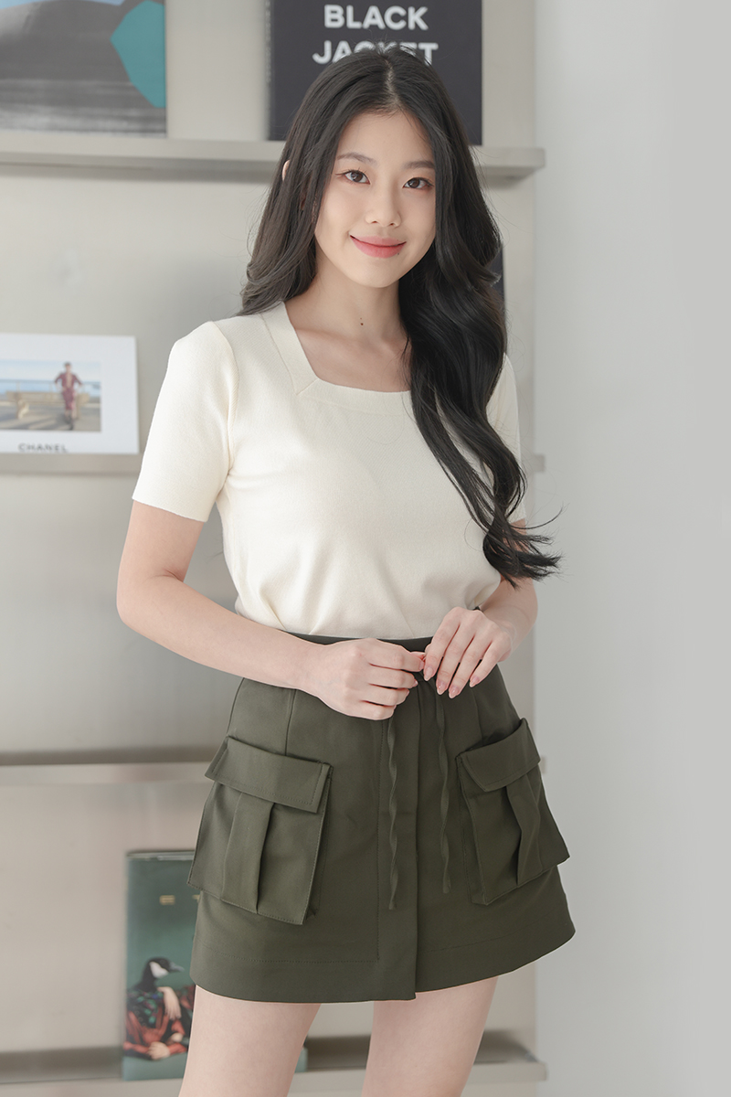 [RESTOCK] Effie Drawstring Front Pockets Skirt Olive