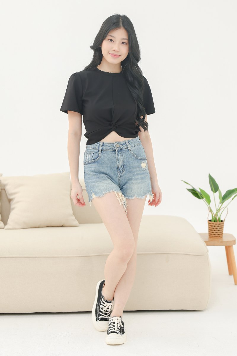 Hallie Knotted Short Sleeves Top Black