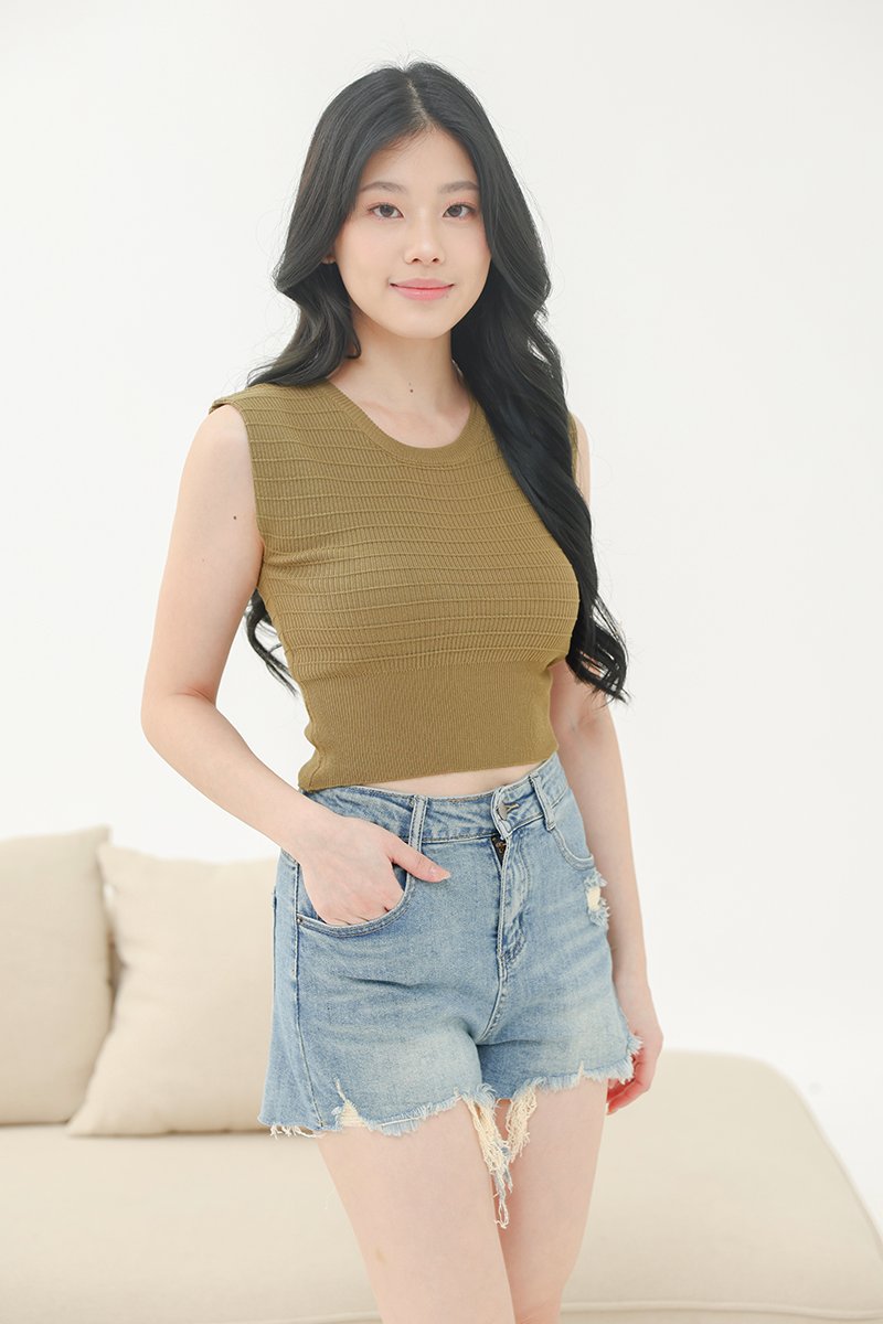 Jules Sleeveless Lined Knit Top Olive