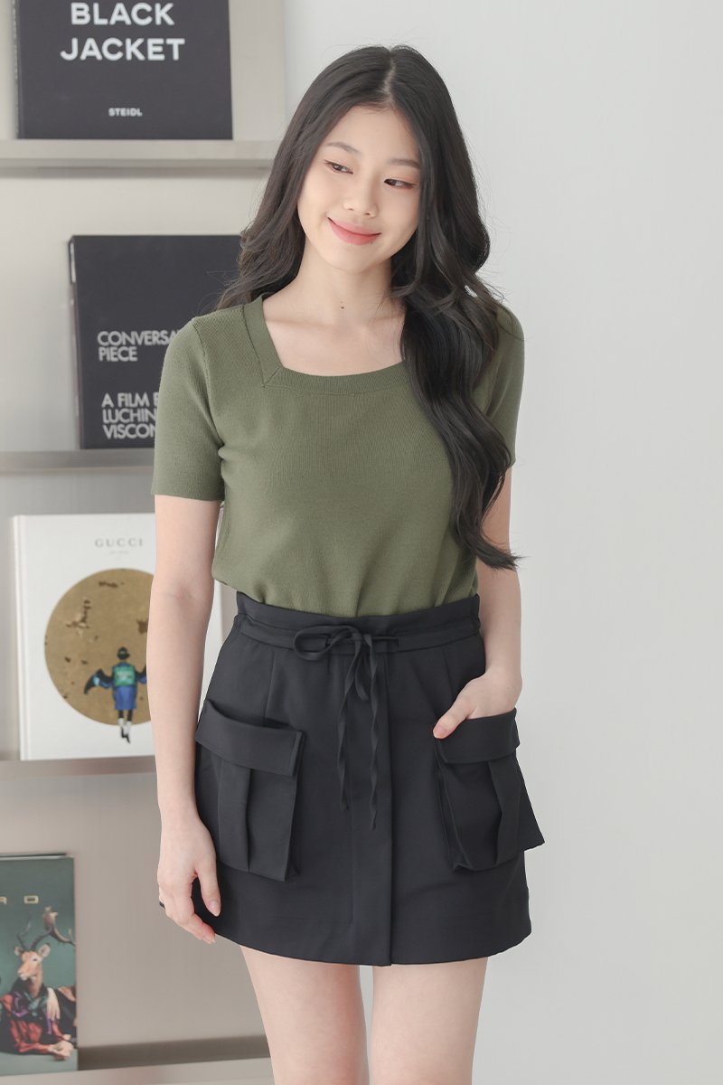 [RESTOCK] Dewy Square Neck Knit Top Olive