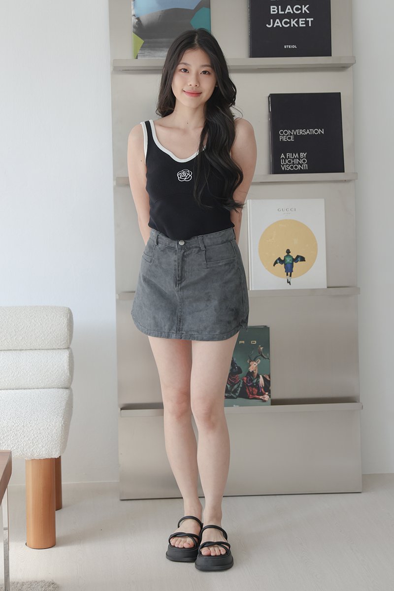 Vania Mini Curve Hem Skirt Grey