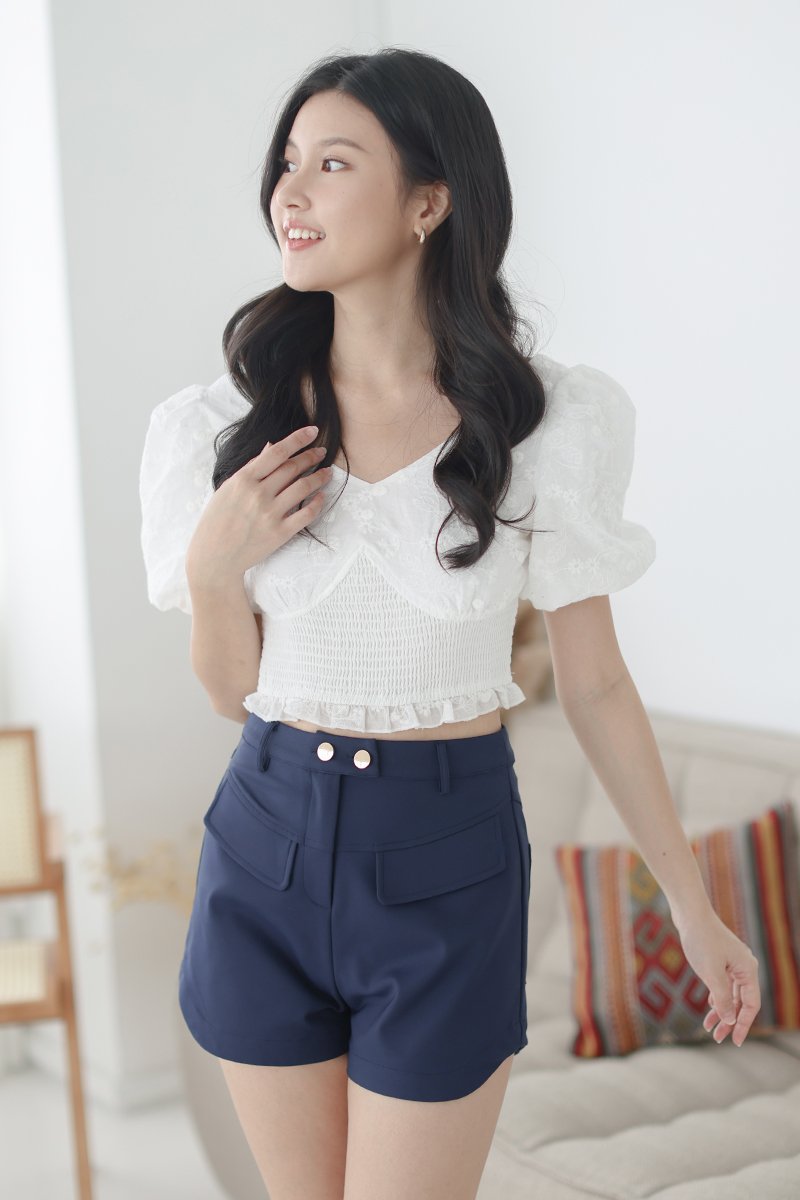 Lenzie Broderie Puff Sleeve Blouse Ivory