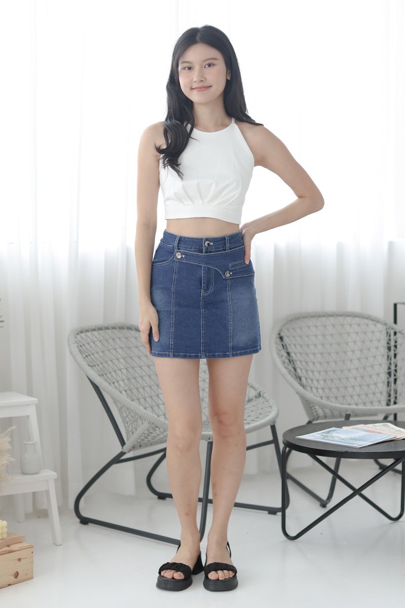 Lenea Denim Asymmetrical Skort Dark Wash