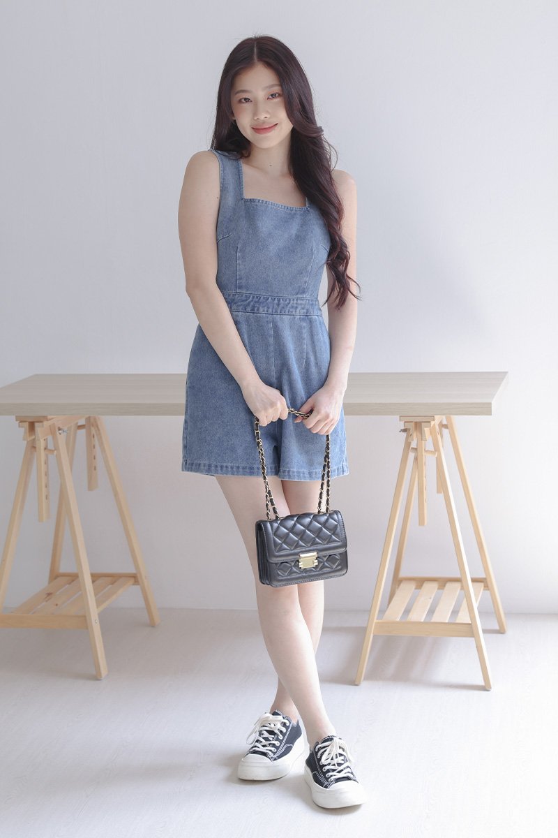 Beebi Denim Romper Dark Wash