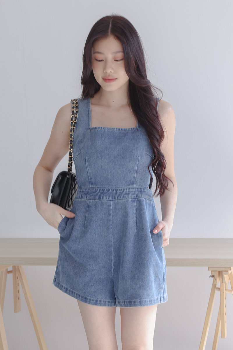 Beebi Denim Romper Dark Wash