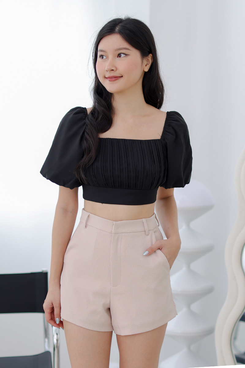 Aris Puff Sleeve Crop Top Black