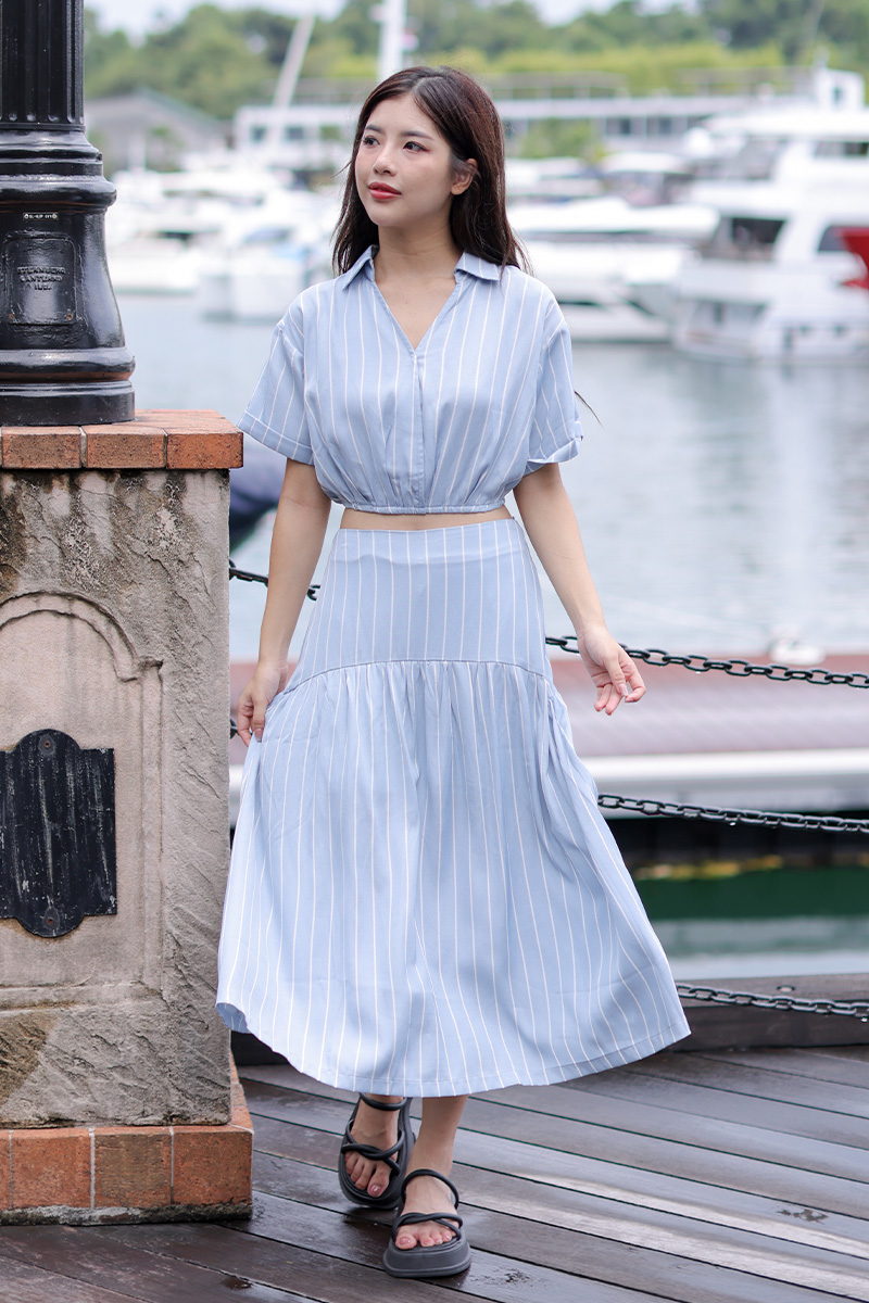 Havena Striped Skirt Sky