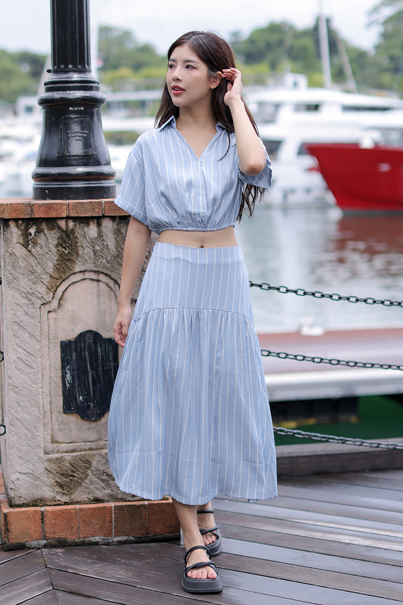 Havena Striped Skirt Sky