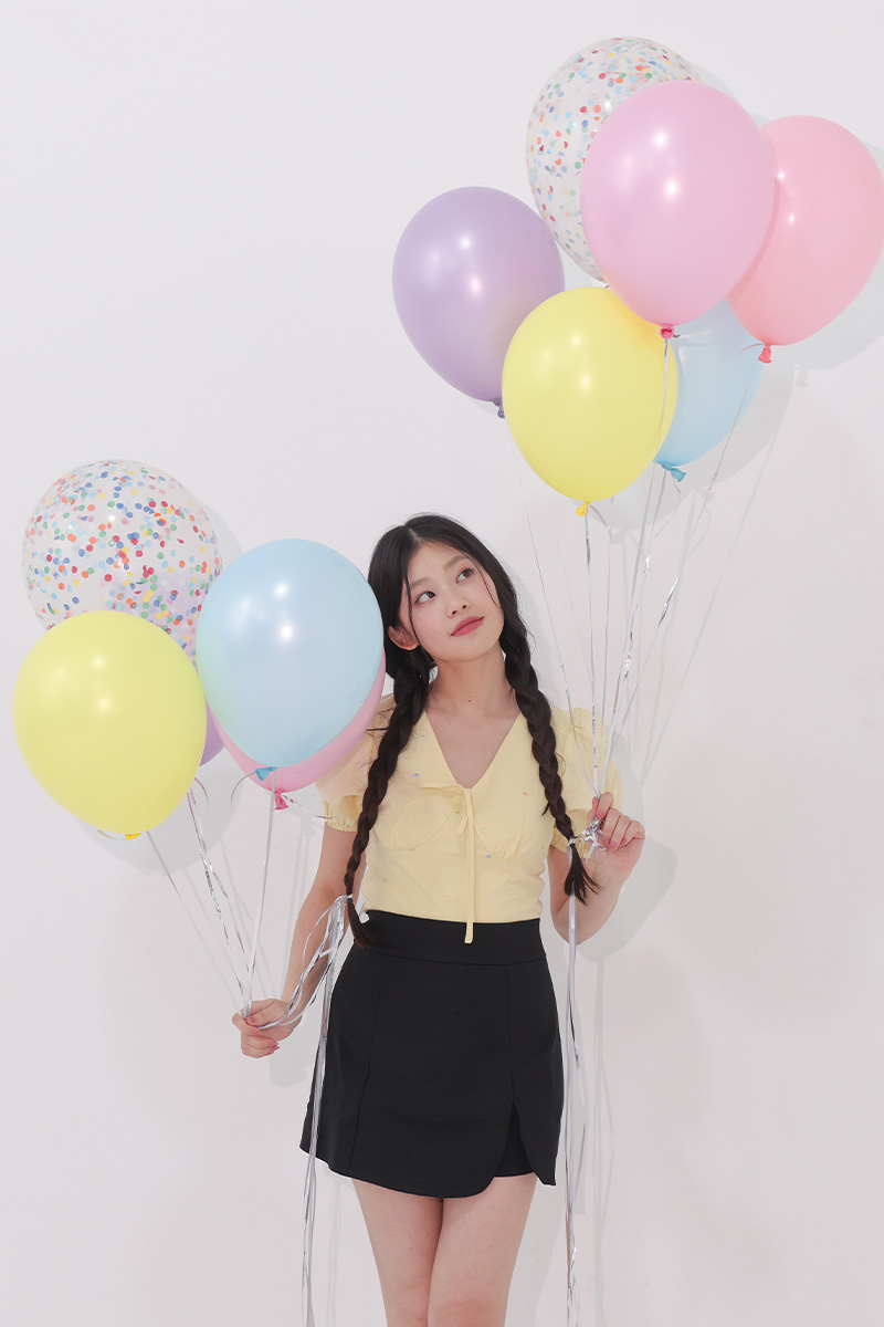 Circee Puff Sleeve Polka Dots Top Daffodil