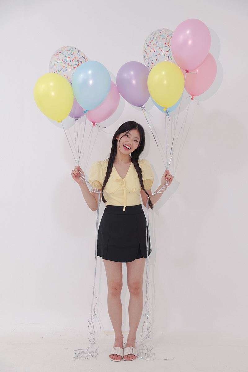 Circee Puff Sleeve Polka Dots Top Daffodil