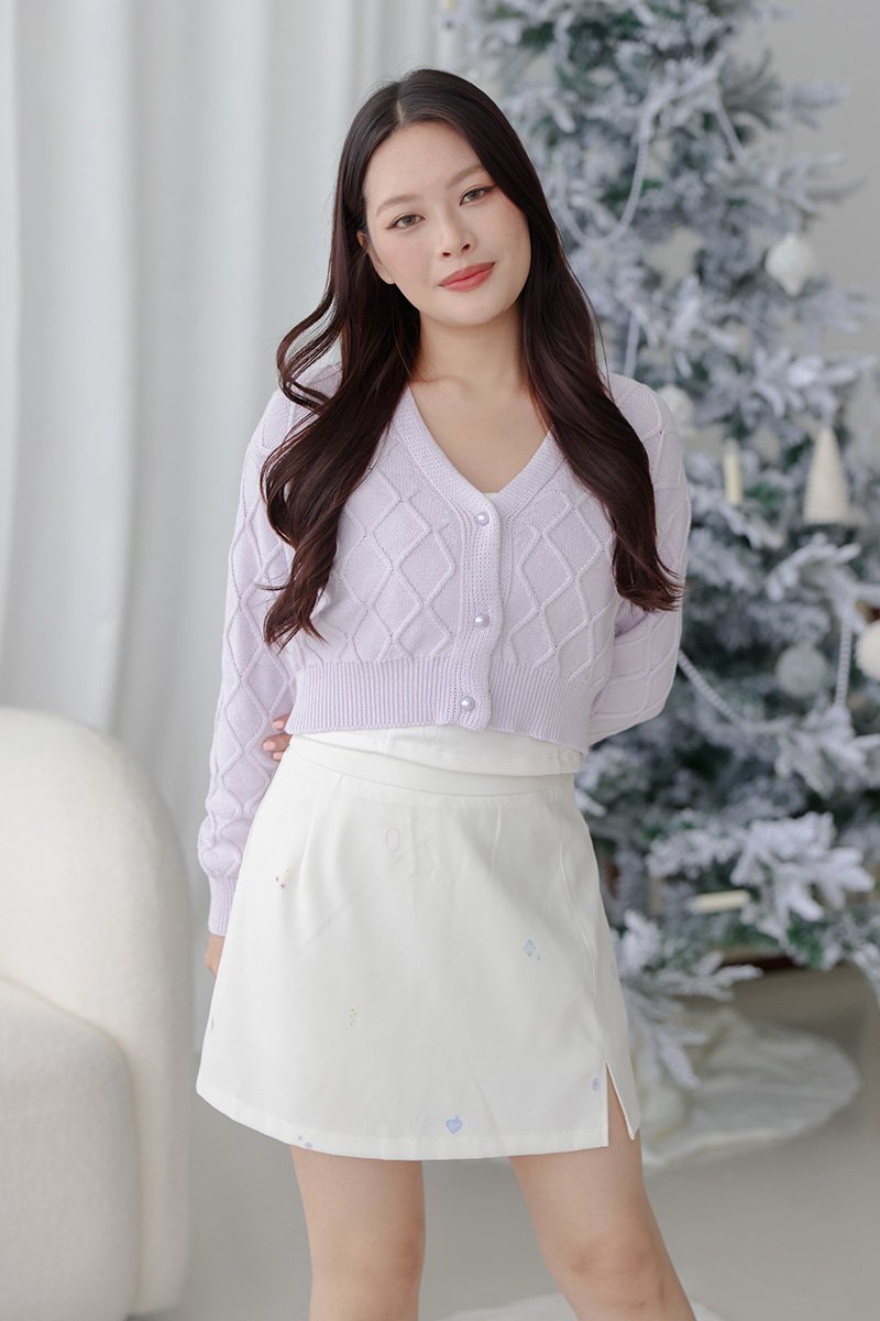 Ewha Knitted Cropped Cardigan Lilac
