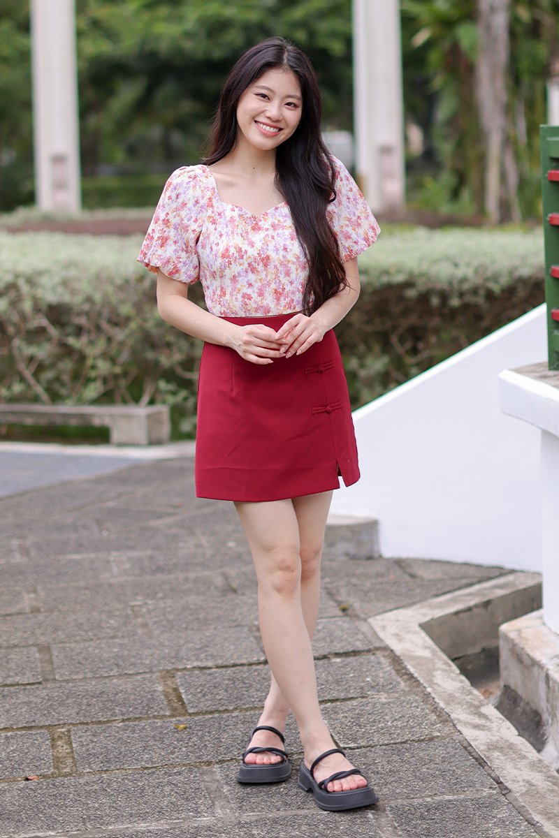 Leela Floral Puff Sleeve Cropped Top Blush