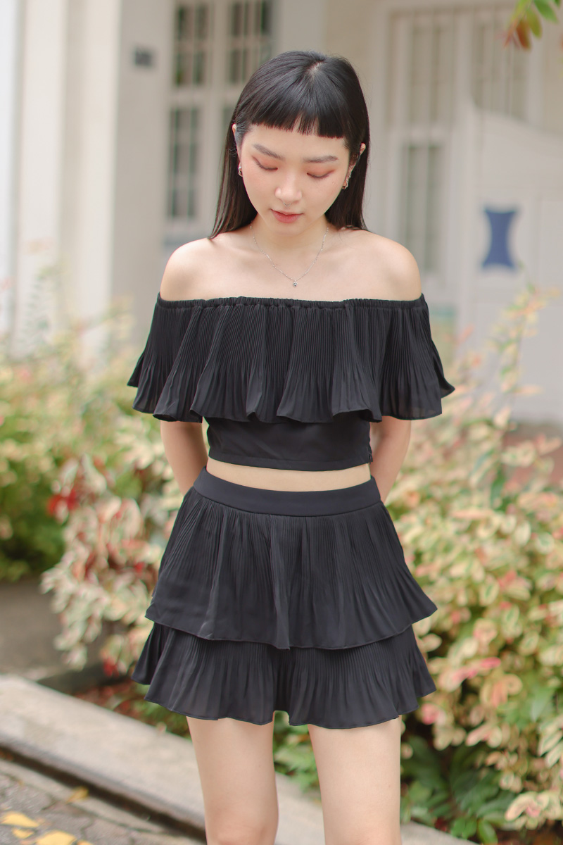 black off shoulder top with skirt