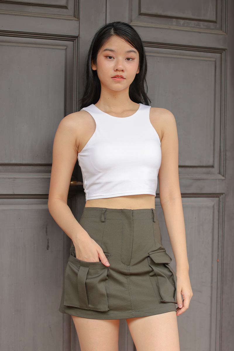 Tiea Sleeveless Padded Crop Top Ivory