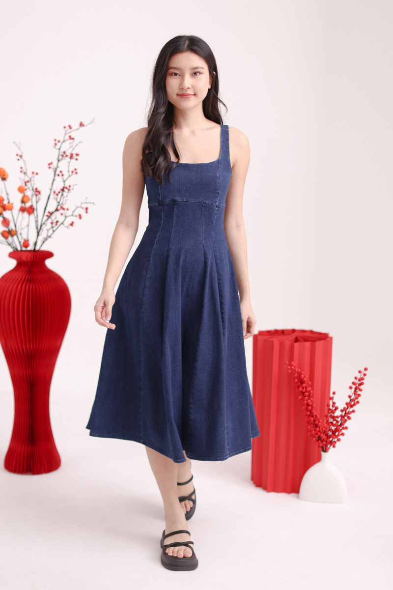 [RESTOCK 4] Bridget Sleeveless Denim Midi Dress Dark Wash
