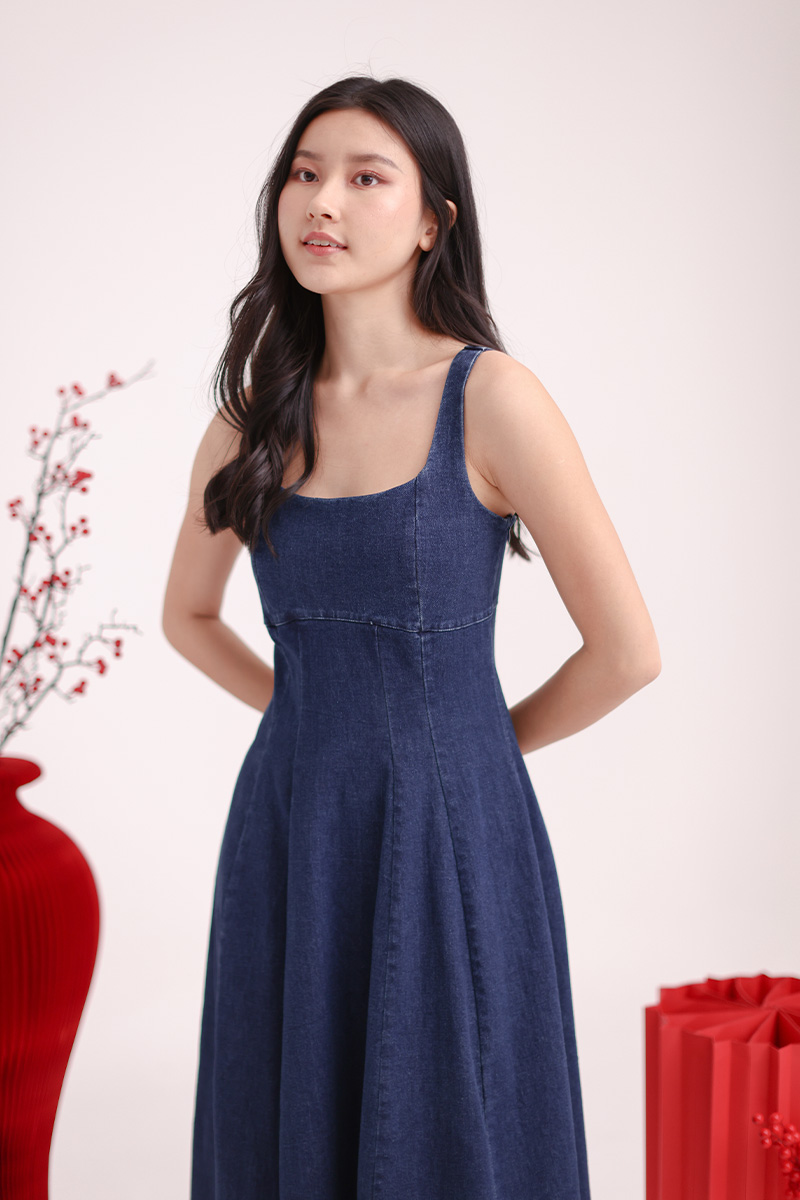 [RESTOCK 4] Bridget Sleeveless Denim Midi Dress Dark Wash