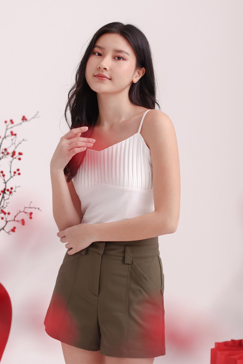 Hanni Pleated Sweetheart Crop Top Ivory