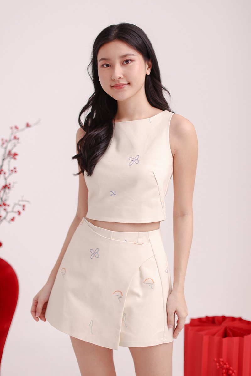 Family Warmth In-House Embroidered Top Cream