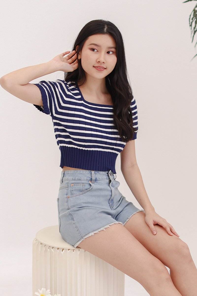 Cady Striped Square Neck Top Midnight