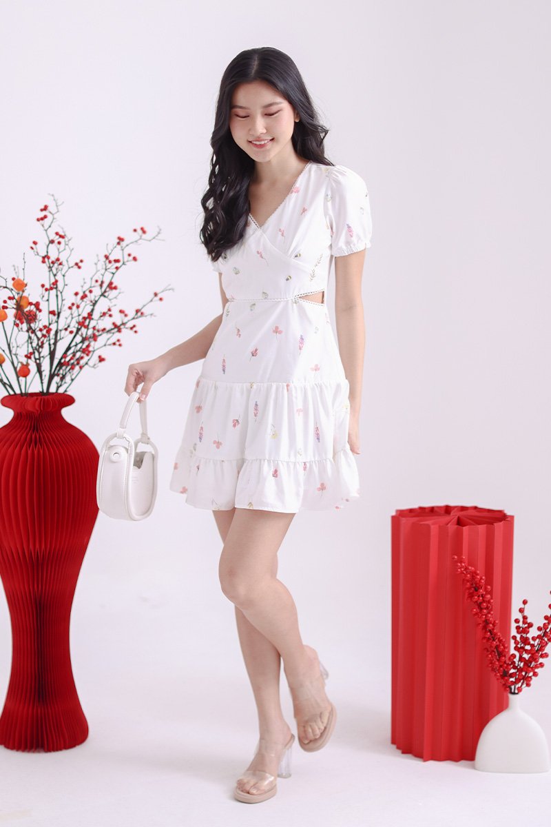 Faye In-House Floral Print Side Cut-Out Dress