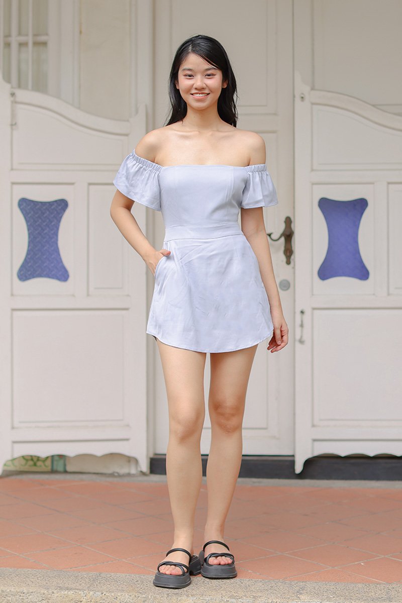 Maizie Off-Shoulder Curved Hem Dress Periwinkle