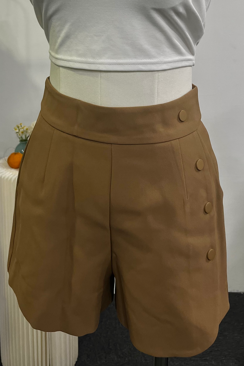 Randy Side Button Shorts Brown