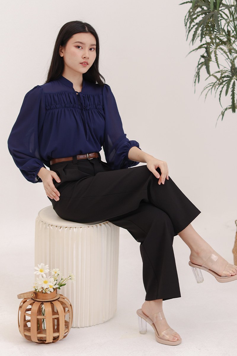 Maddison Belted Pleated Suit Pants Black