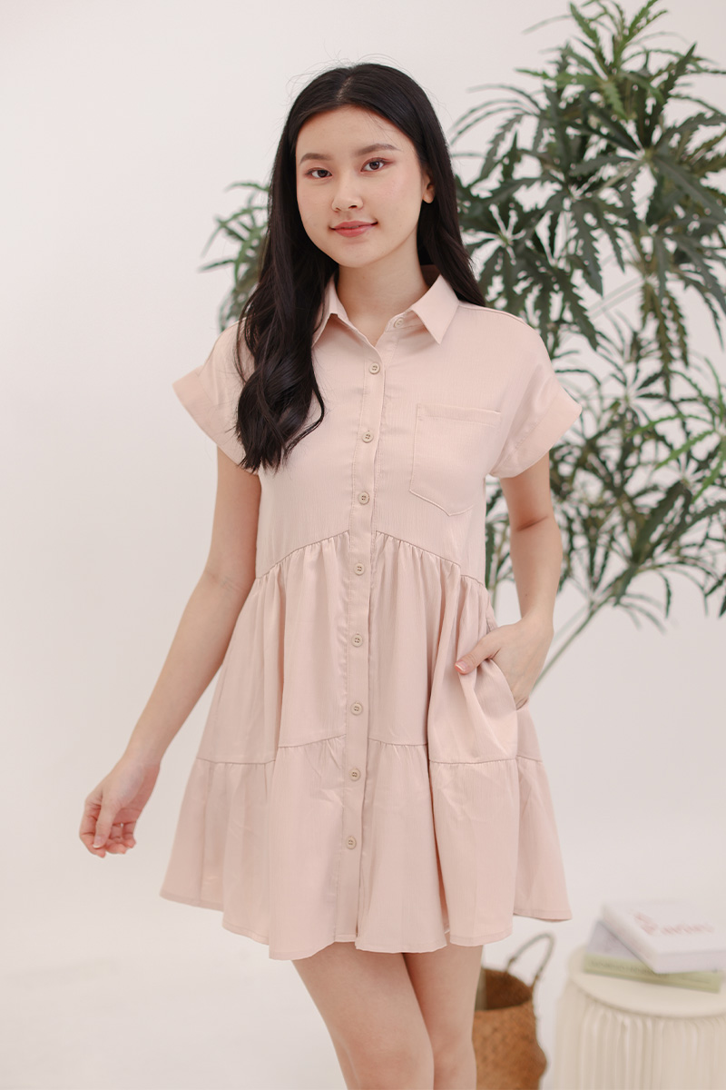 Char Collar Tiered Dress Blush