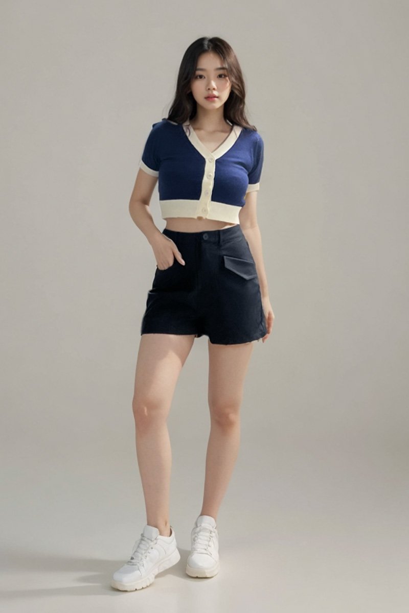 Luna Contrast Knitted Crop Top Midnight