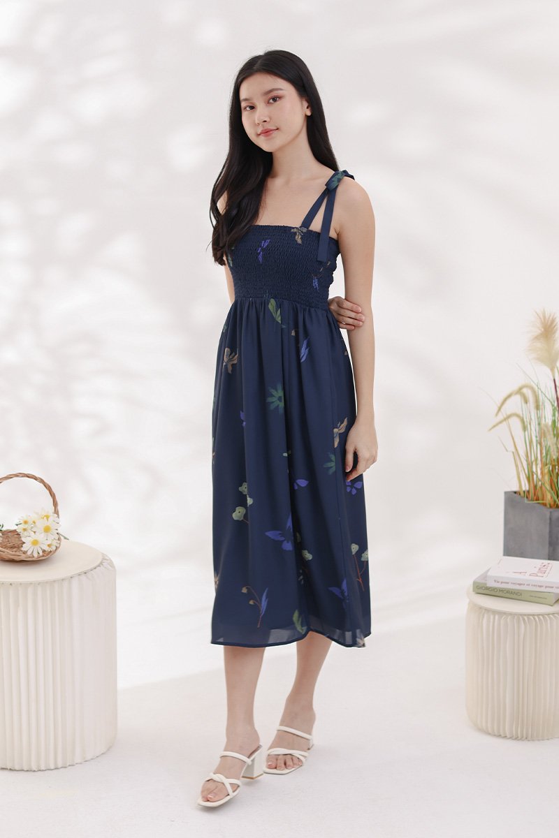Akalia In-House Print 4-Way Smocked Dress Midnight