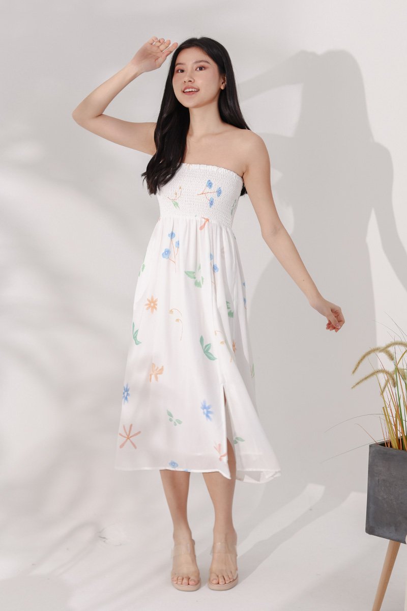 Akalia In-House Print 4-Way Smocked Dress Ivory