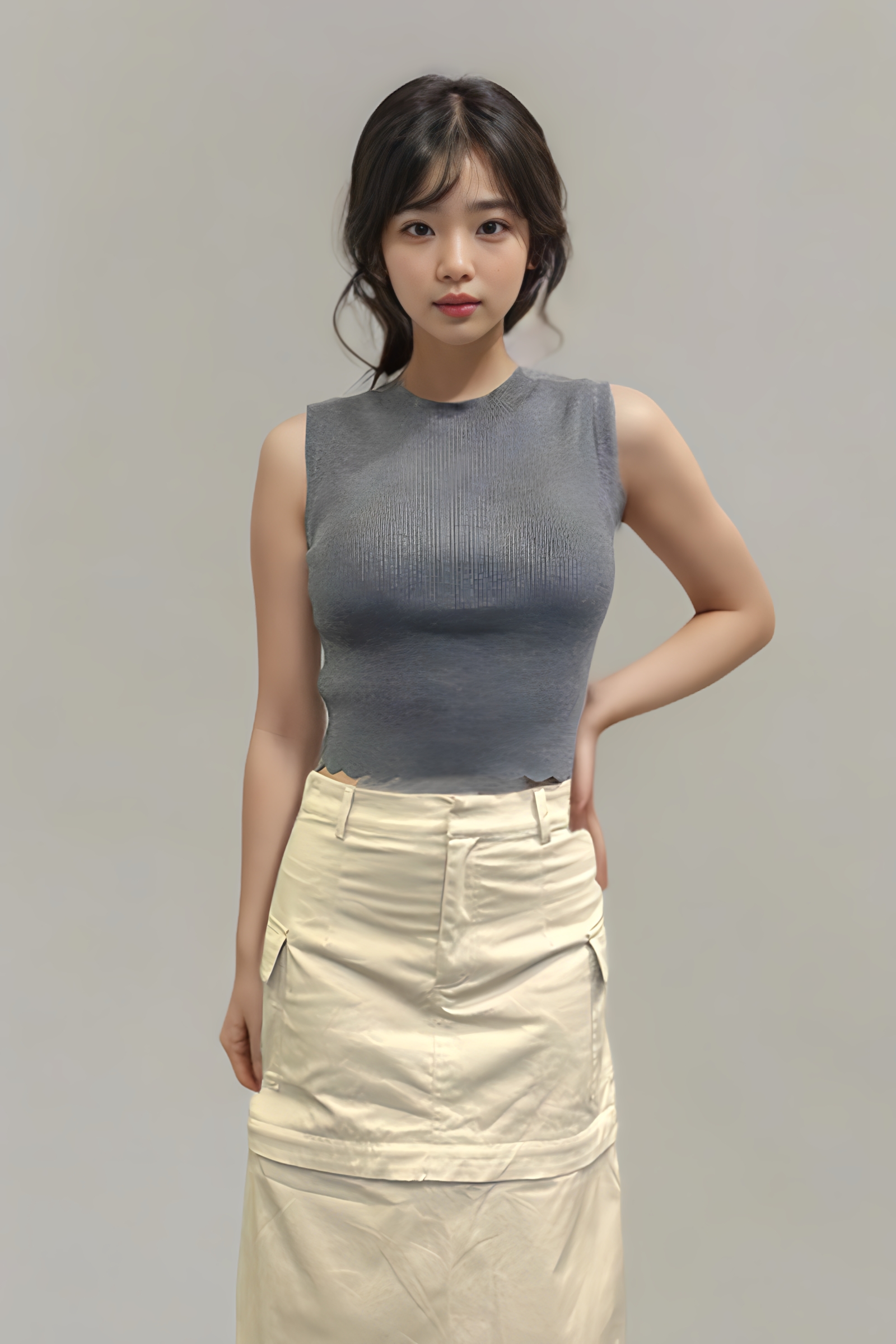 Rivika Scallop Hem Knit Top Grey