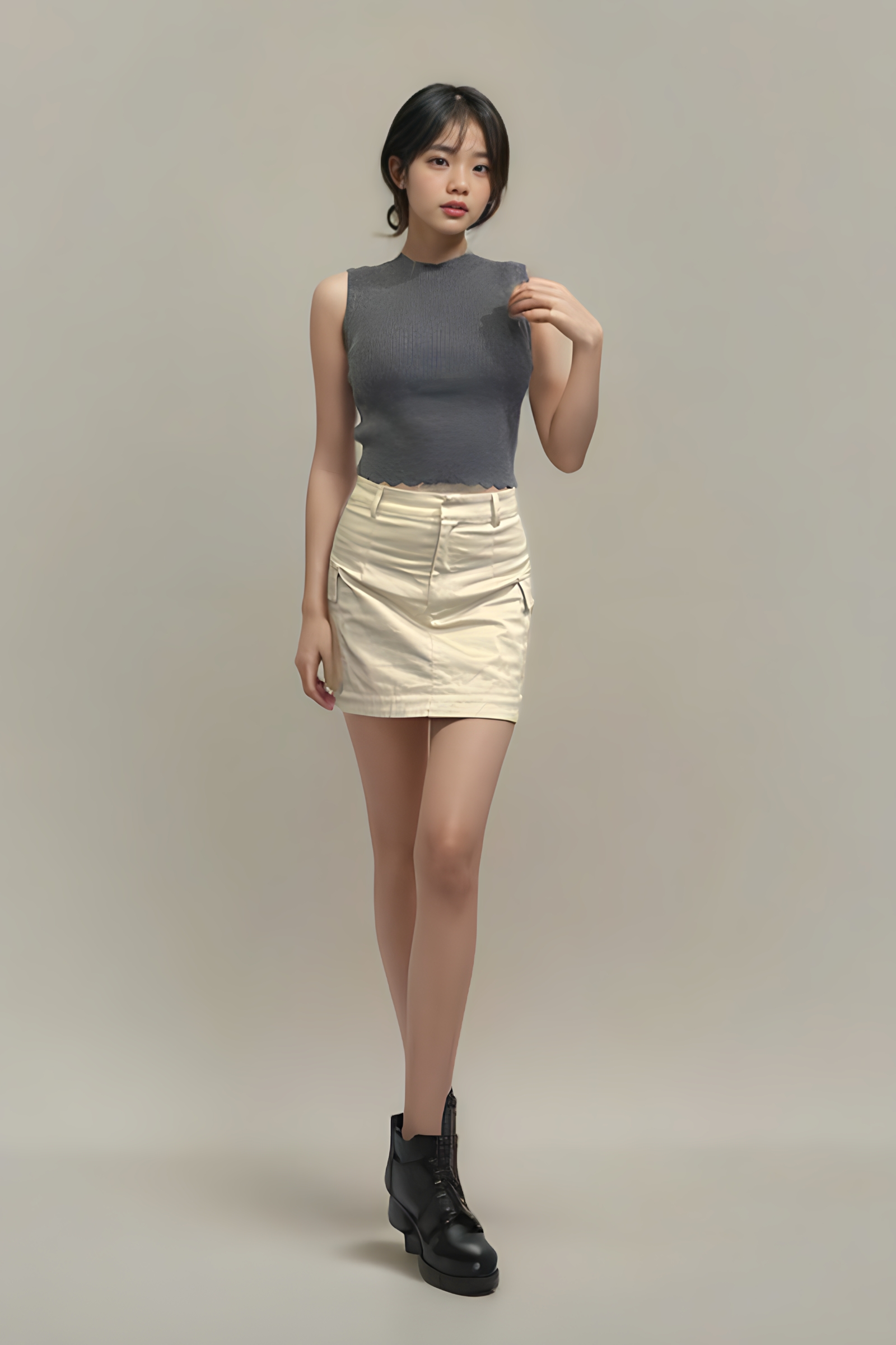 Rivika Scallop Hem Knit Top Grey