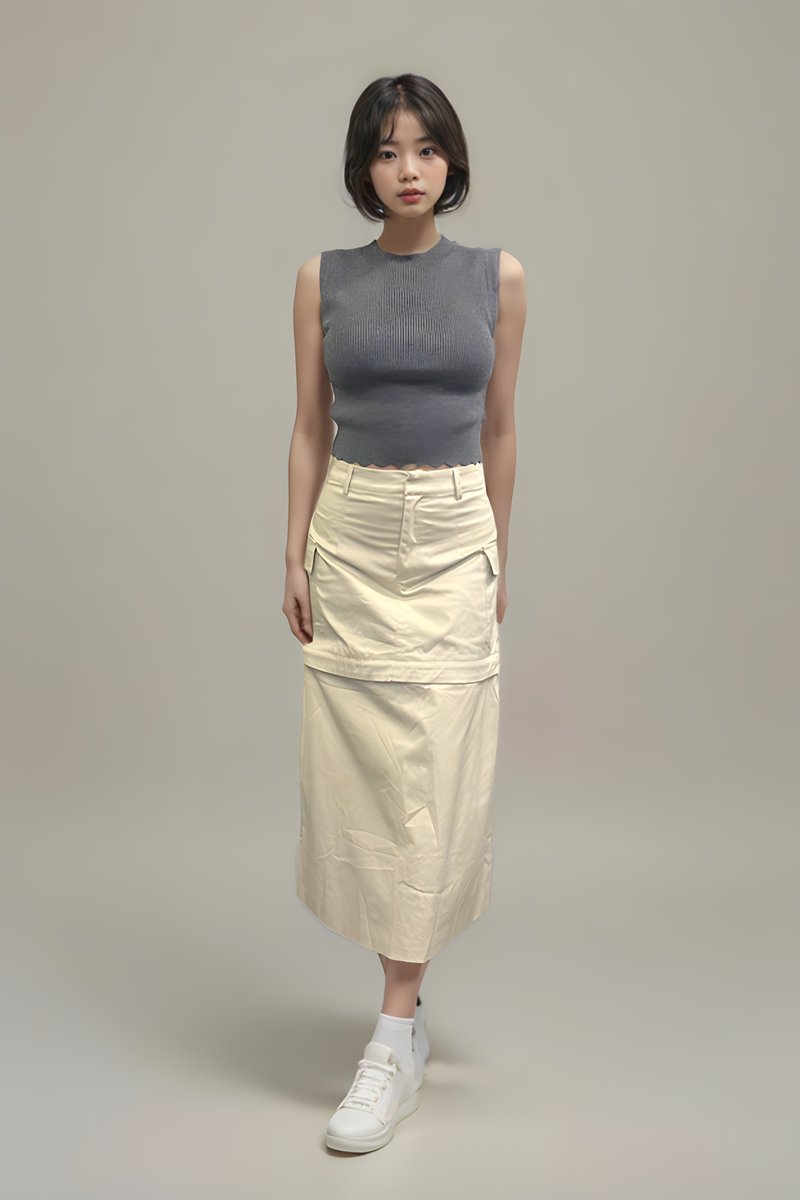 Utility 2-Way Detachable Cargo Slit Skirt Cream