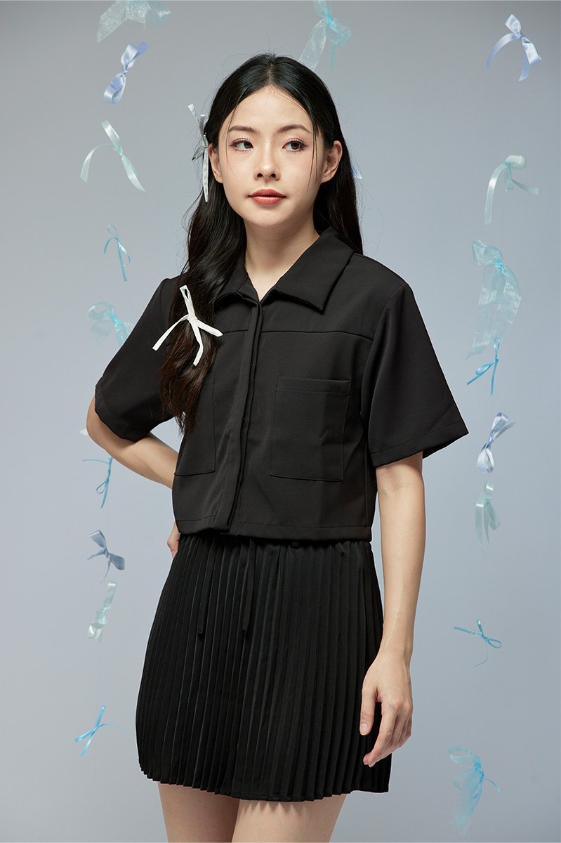 Ava Ribbon Pleated Skort Black