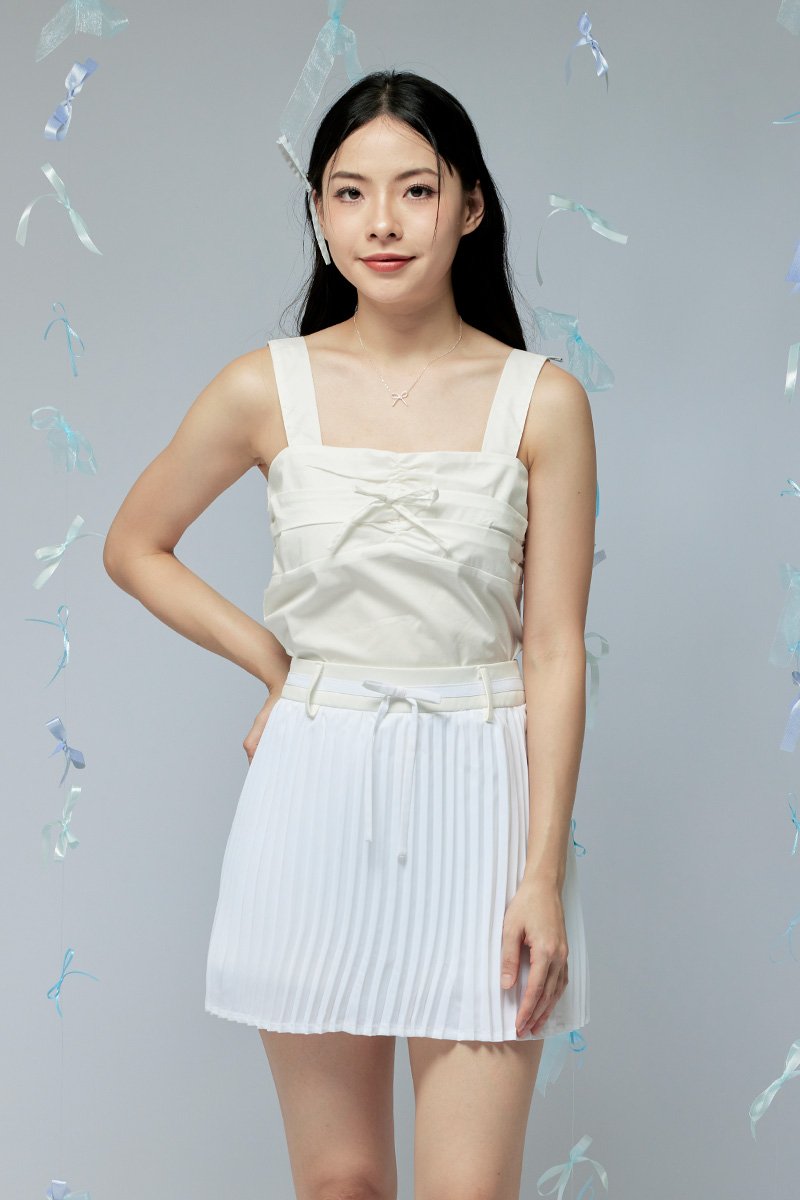 Ava Ribbon Pleated Skort Ivory