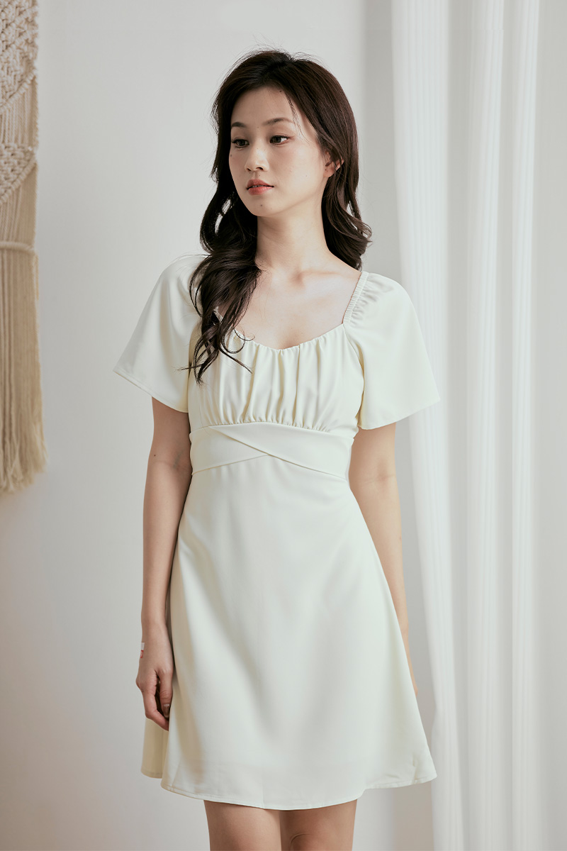 Raffles Overlapped Sweetheart Dress Cream