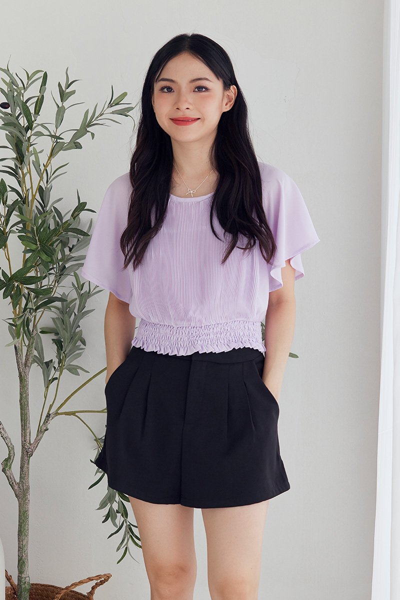 Rleen Pleated Cropped Top Lilac