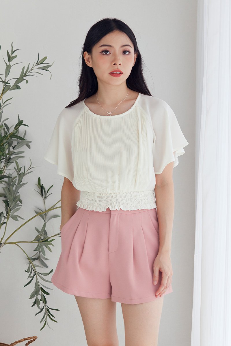 Rleen Pleated Cropped Top Ivory