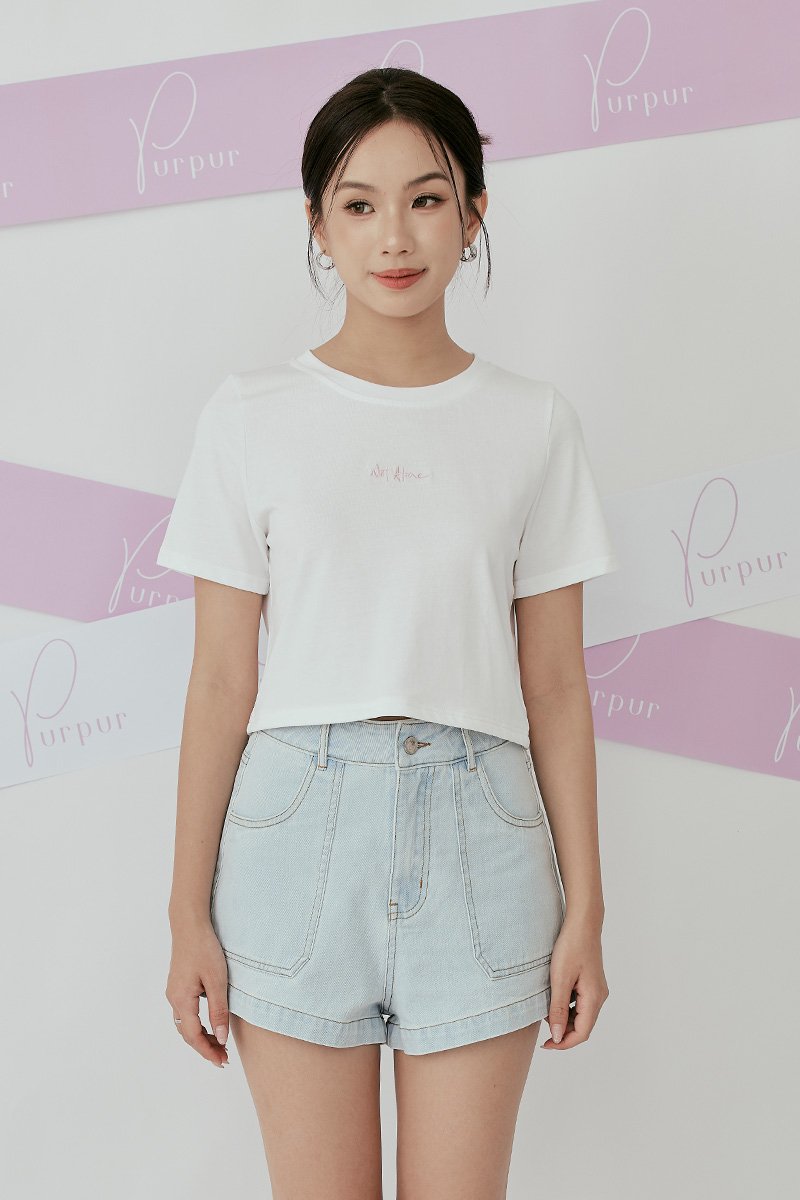 Not Alone Embroidery Cropped Top Ivory