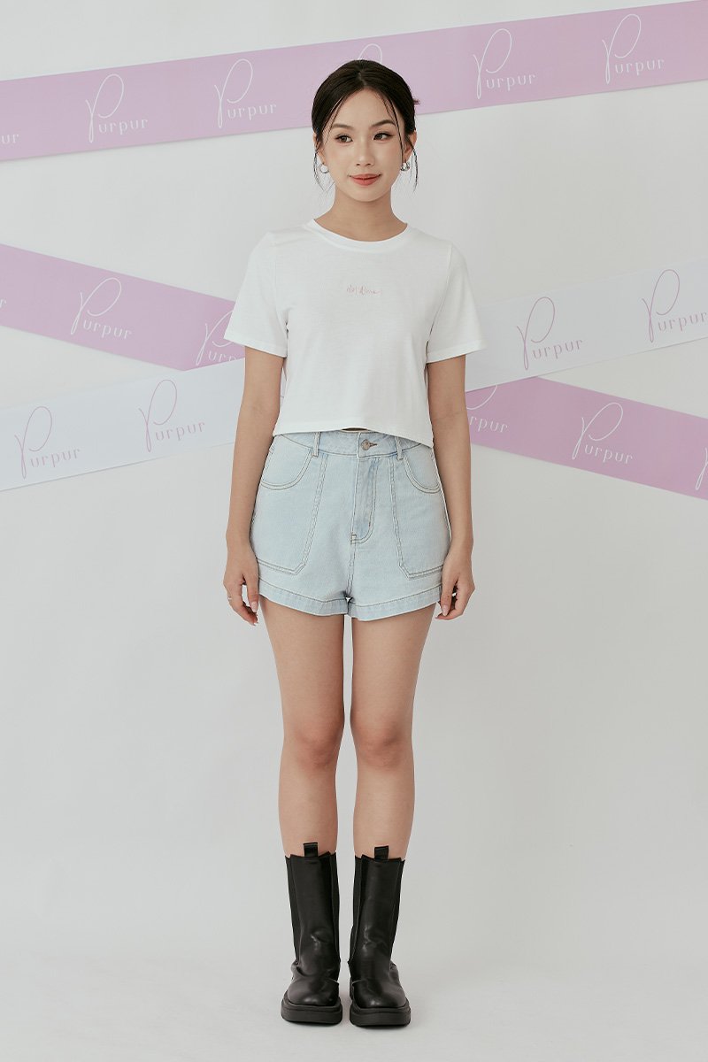 Not Alone Embroidery Cropped Top Ivory